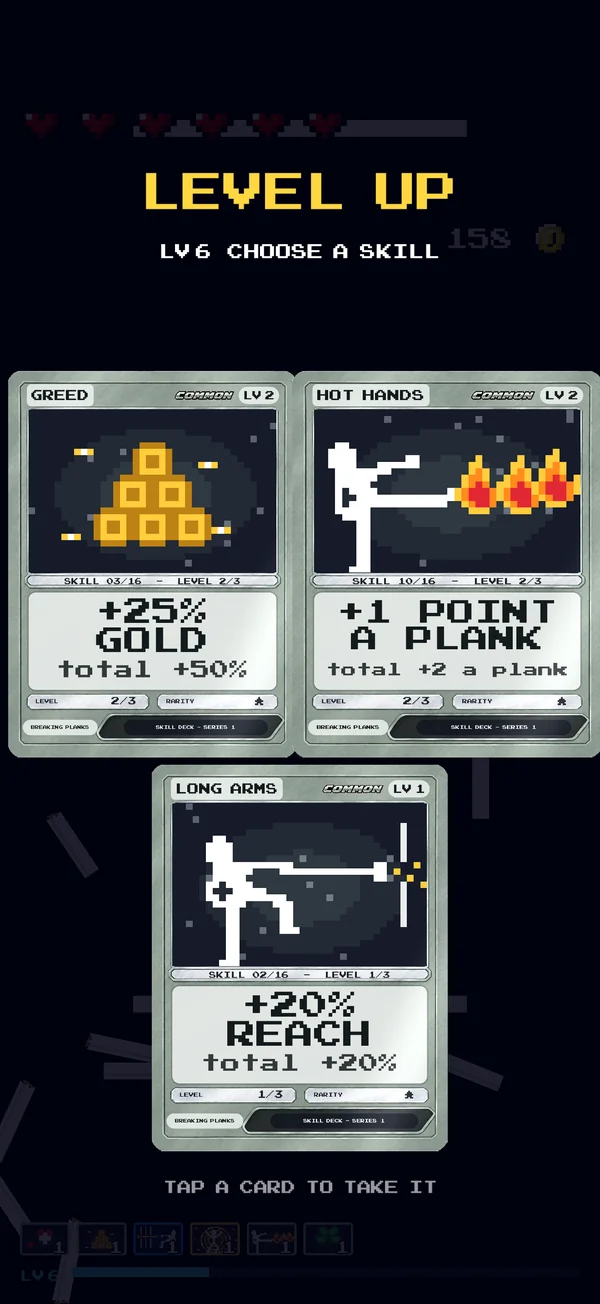 Level up screen offering three skill cards
